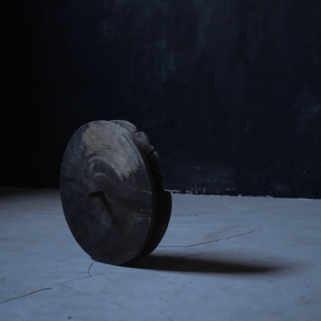 滑車　オブジェ　ケヤキ　民藝　アート　古家具　古道具　アンティーク　昭和レトロ