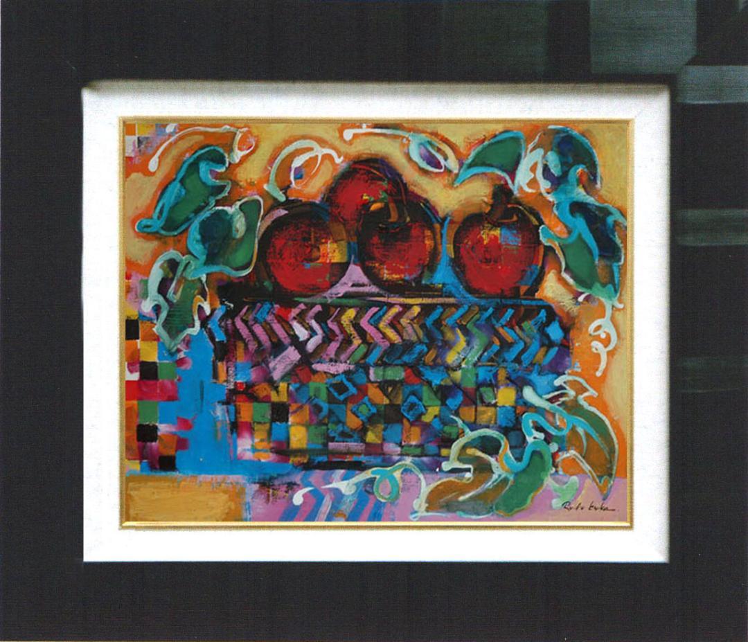 油絵 菅家令子 絵 絵画インテリア 額付( 青緑＋金色の枠)uF6-051110