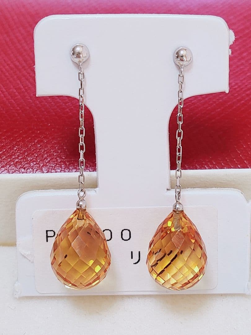 新作 未使用品 pt900 大粒 天然シトリン ロング ピアス