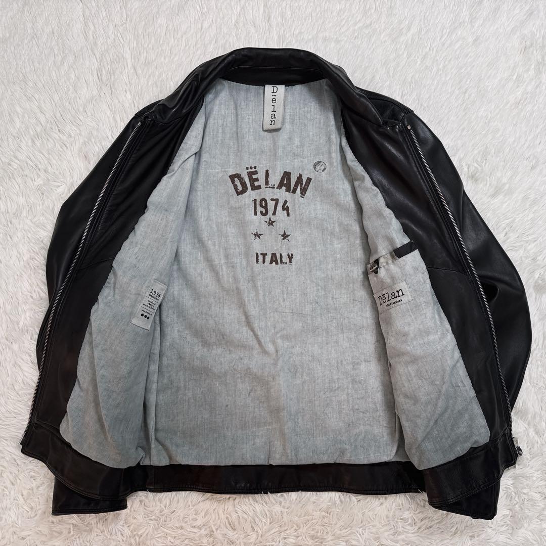 Delan シングル ライダース レザー ジャケット 襟付き Sサイズ 黒上質.