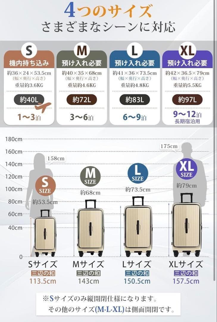 スーツケース L 機内持ち込み キャリーケース 軽量 大型 ファスナータイプ