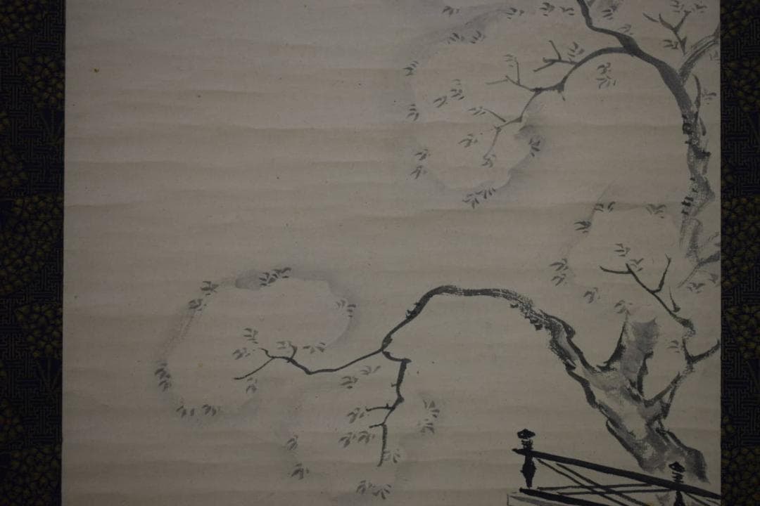 真作/高久隆古/桜下美人画/絹表装/布袋屋掛軸HH-659