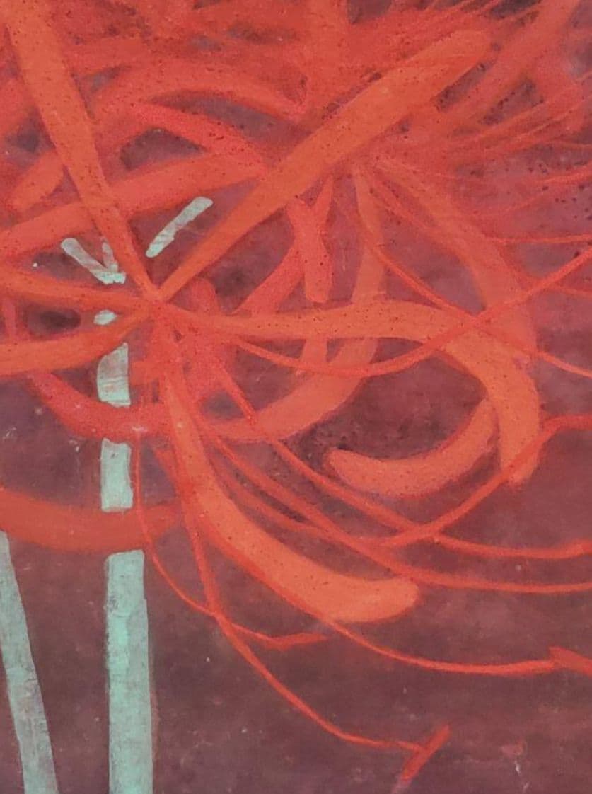 肉筆日本画　彼岸花、曼珠沙華　作家銘有り