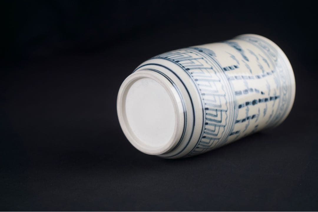 加藤唐三郎 造 染付 松竹梅 細水指 共箱 茶道具 中置