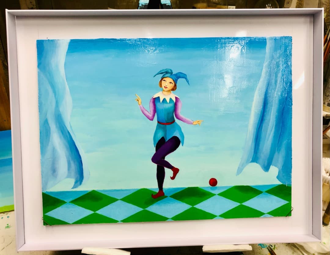 青いピエロ No2　アルルカン　油絵　絵画　絵　アート　インテリア 額入り