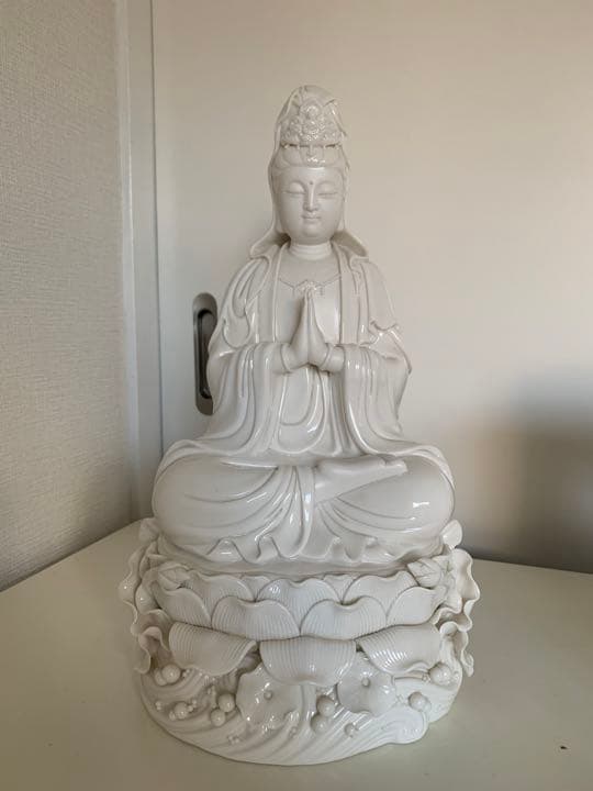 中国　徳化窯白磁　観音像　時代箱付 美術品
