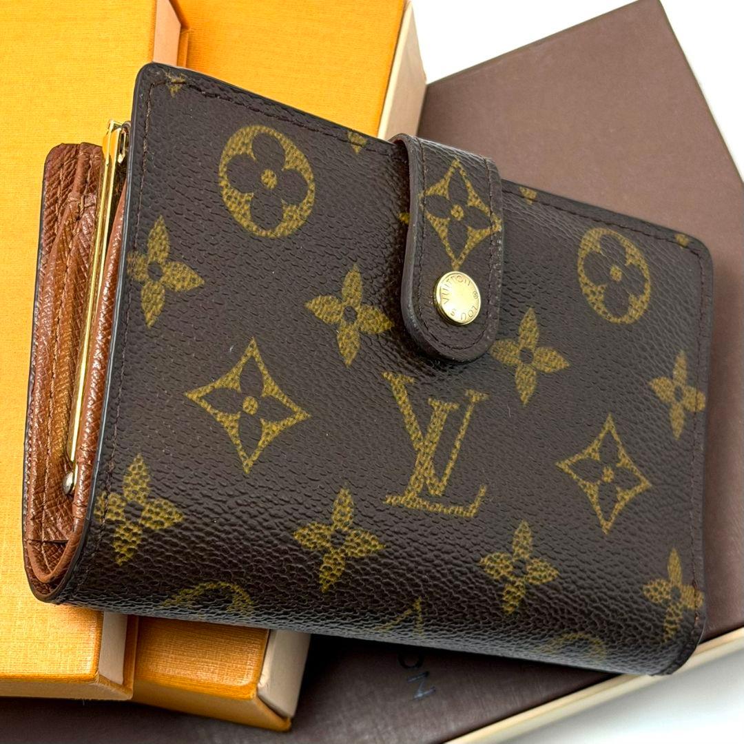 美品 ルイヴィトン モノグラム ポルトモネ ビエ ヴィエノワ がま口 茶 財布