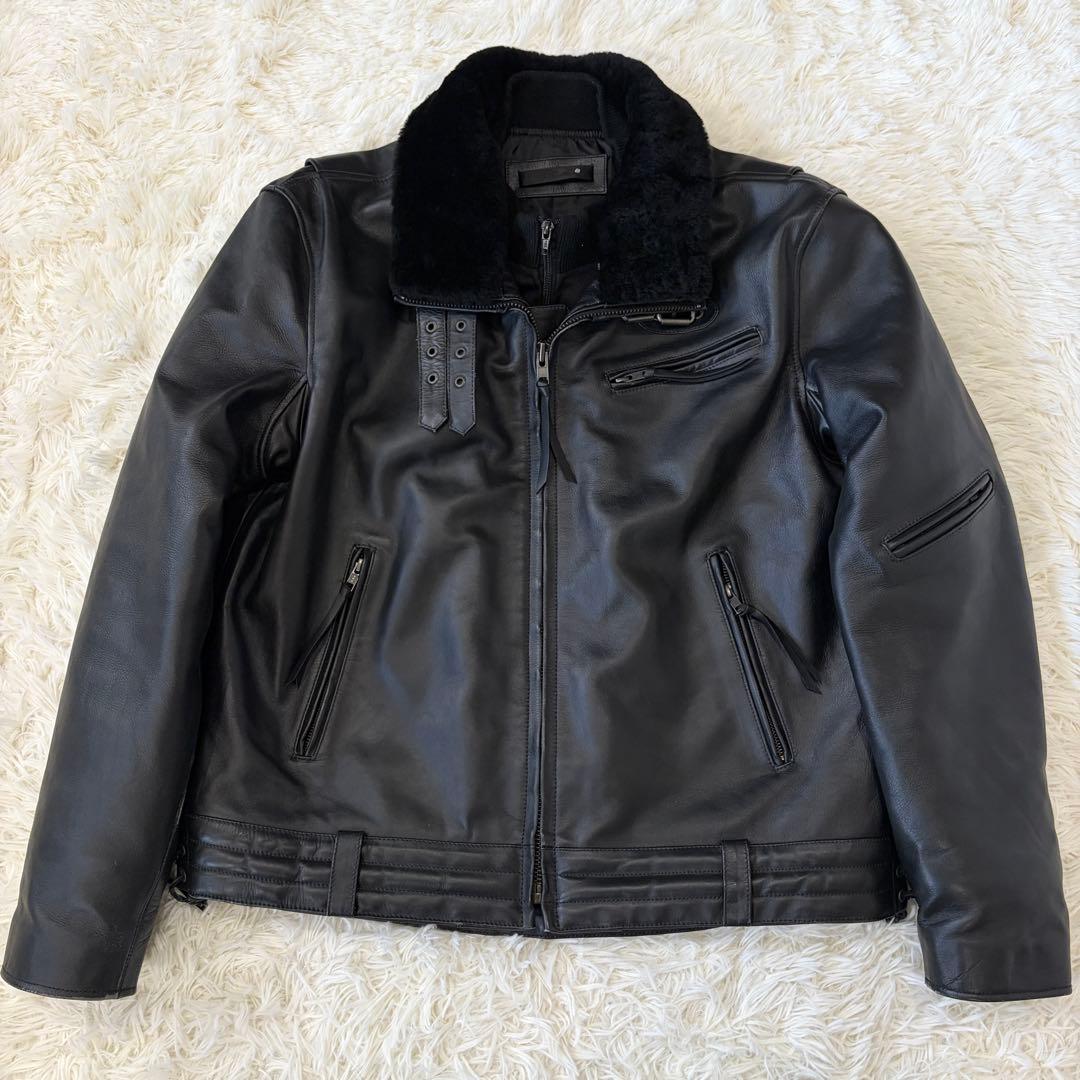 特大 リューグーレザーズ ライダース ジャケット ボア襟 牛革 黒 2XL