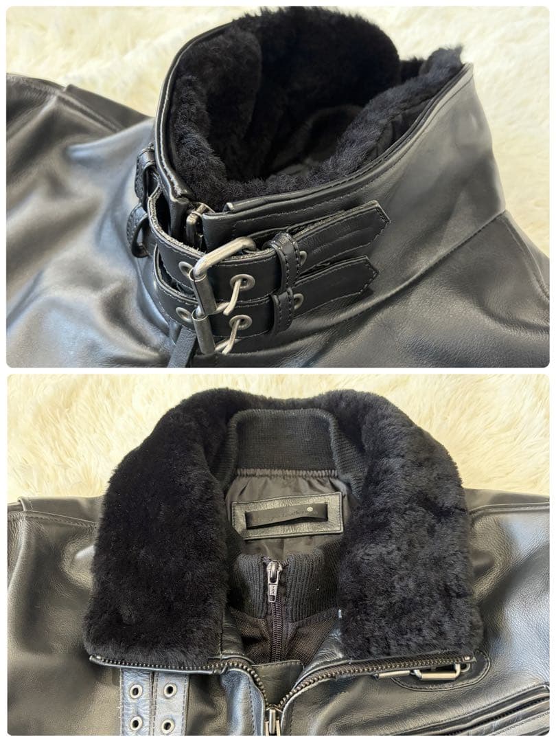 特大 リューグーレザーズ ライダース ジャケット ボア襟 牛革 黒 2XL