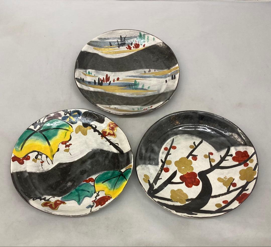 B407b「乾山写繪変 銘々皿　3枚」白井半七造　元箱付(5枚入り用？)