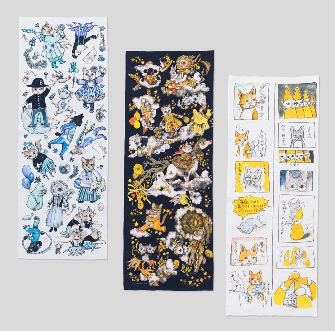 ボリス雑貨店 新品 てぬぐい3種 BLUE YELLOW 絵日記 ヒグチユウコ