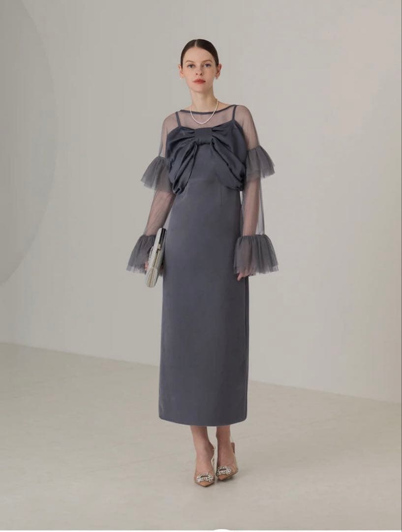 【LEJA】2WAYリボンビスチェチュールベロアワンピースドレス