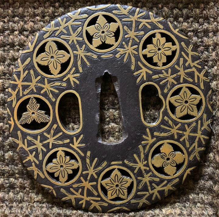 真鍮象嵌　与四郎　平安城　鍔