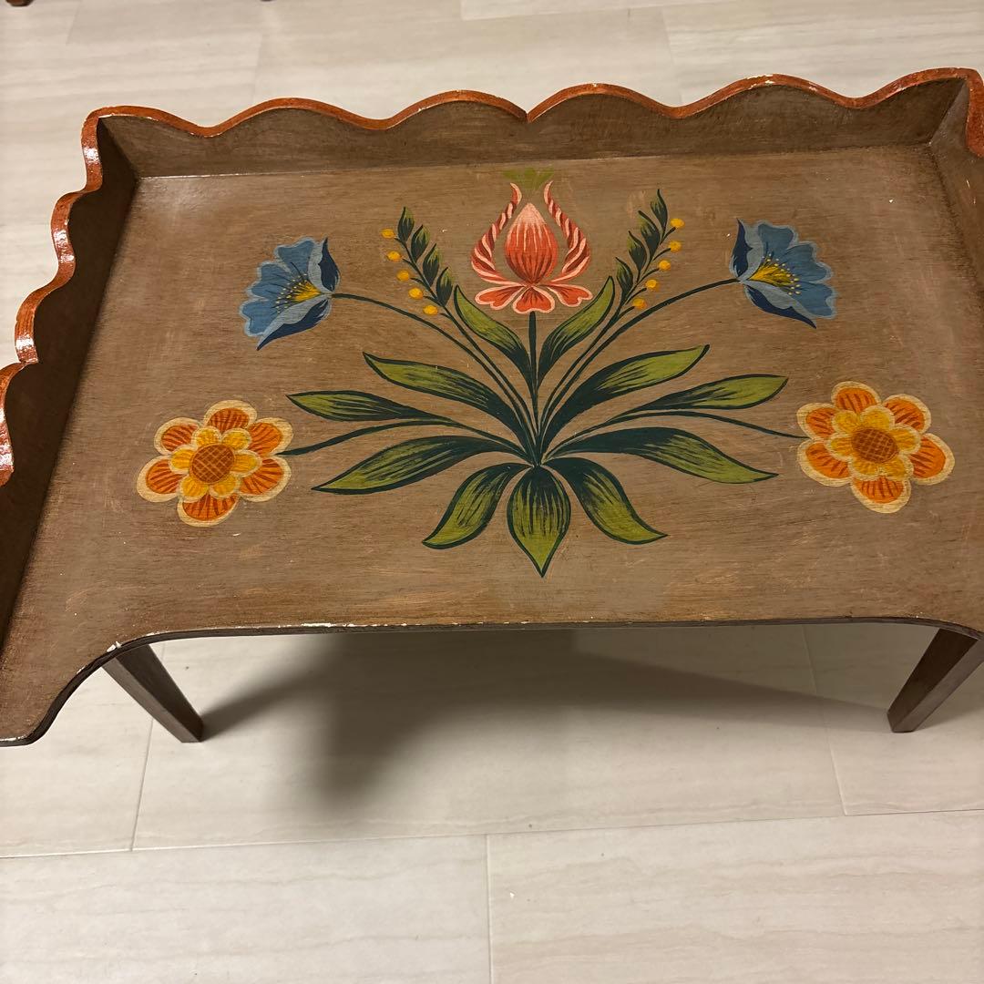 フランス　蚤の市　ヴィンテージ 花柄 木製 ベッドテーブル ハンドペイント