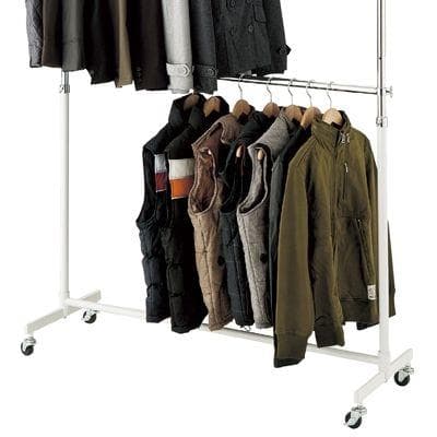 新品■2段ハンガーラック重量1段両用120cm白色高さ変更可能キャスター付業務用