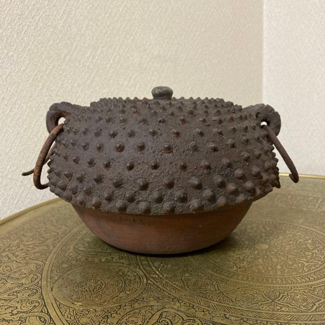珍品　鉄瓶風　陶器製　時代古水指　壺　焼物〈検 古備前　茶道具　古常滑