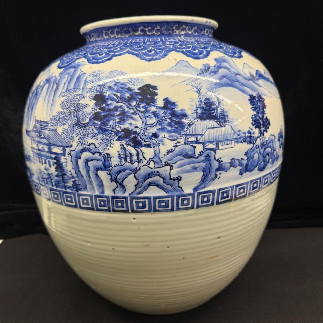 希少！肥前有田　金作製　花瓶　　名工　大正時代　時代物染付 山水青花