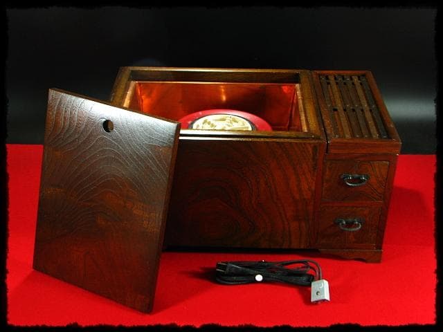 未使用 電熱 長火鉢 木製 囲炉裏 茶道具 c407