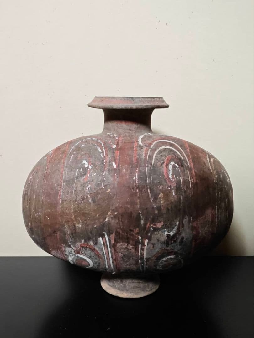漢時代加彩繭壺　古代中国古美術　考古発掘品　二千年前　花の器