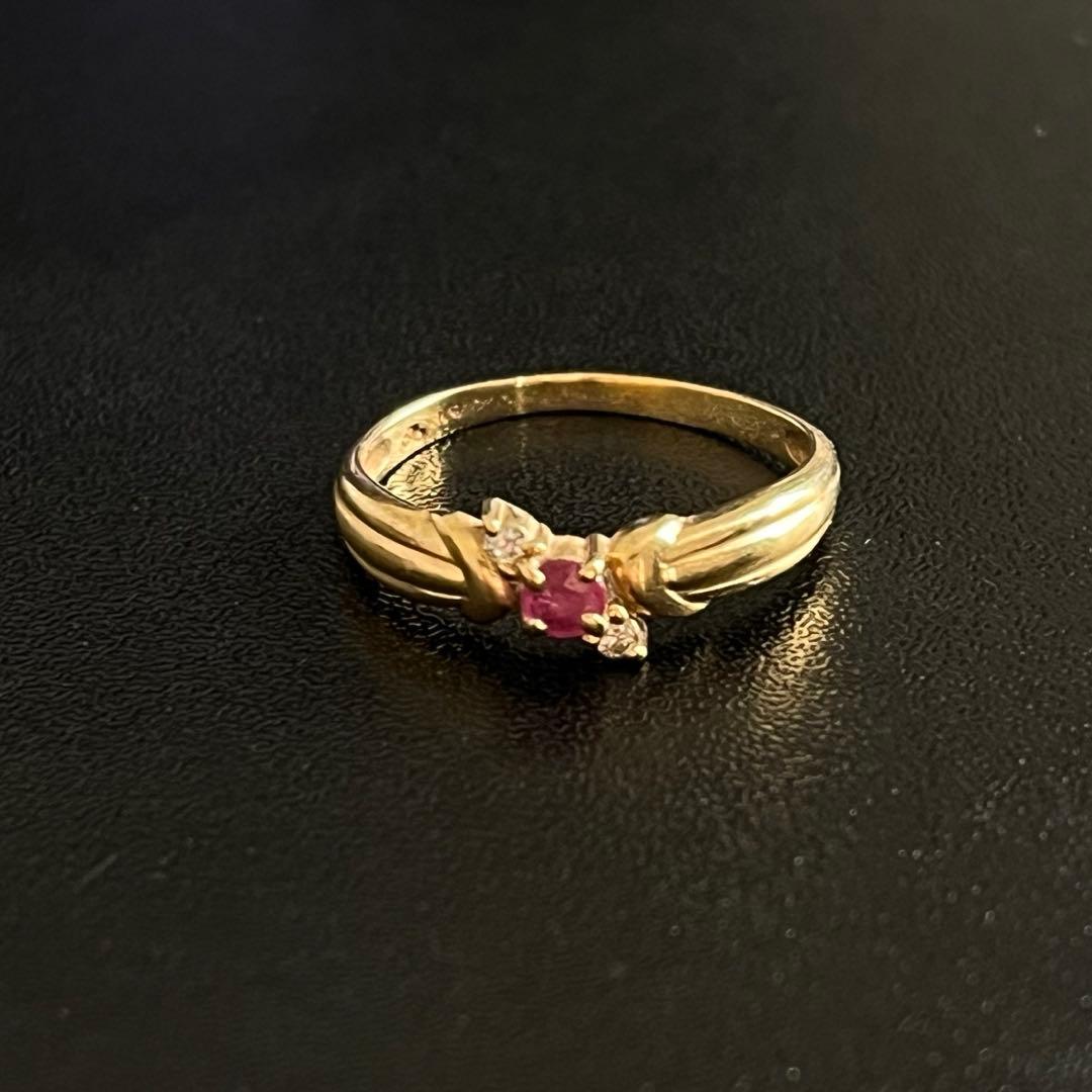 お*ょ様 【K9 リング】ルビー ダイヤモンド ゴールドリング 9金 指輪 刻印