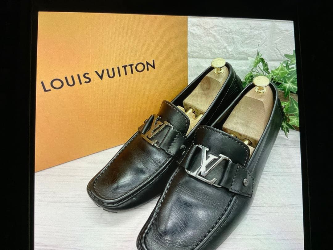ルイヴィトン モンテカルロ ドライビングシューズ ロゴ シルバー金具 26.5