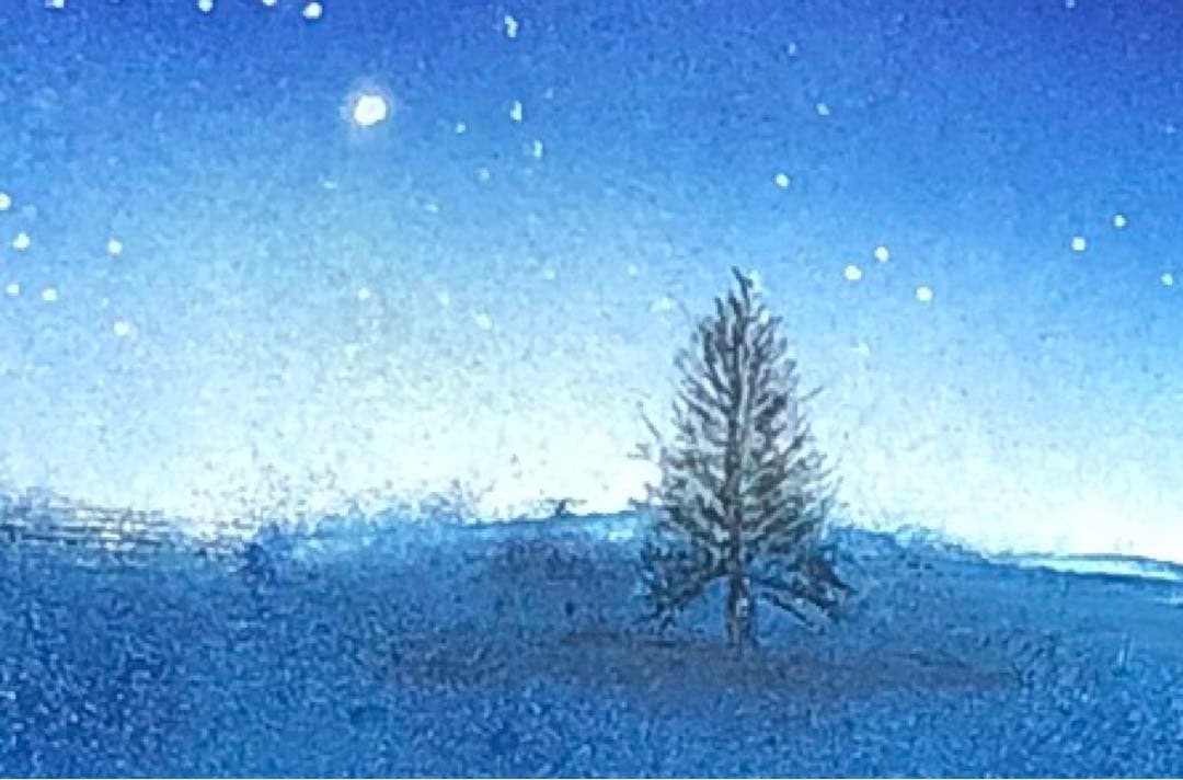 【室生】油絵　原画　一点物　風景　夜空　星　樹　メルヘン　アート　SM