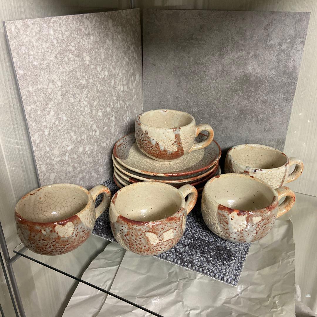 志野焼　北山窯　カップ&ソーサー　5客セット　コーヒーカップ