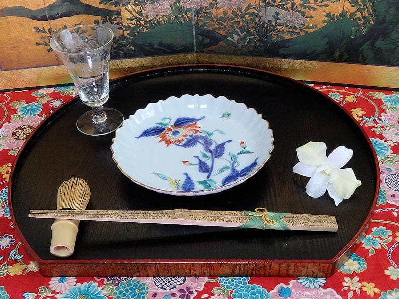 大聖寺伊万里　色絵　芥子の花図　輪花　５寸皿　F345AS-fbtz