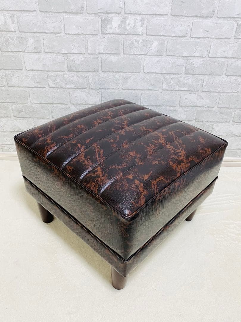 美品 カリモク スクエアスツール ヴィンテージ オットマン　本革 レザー