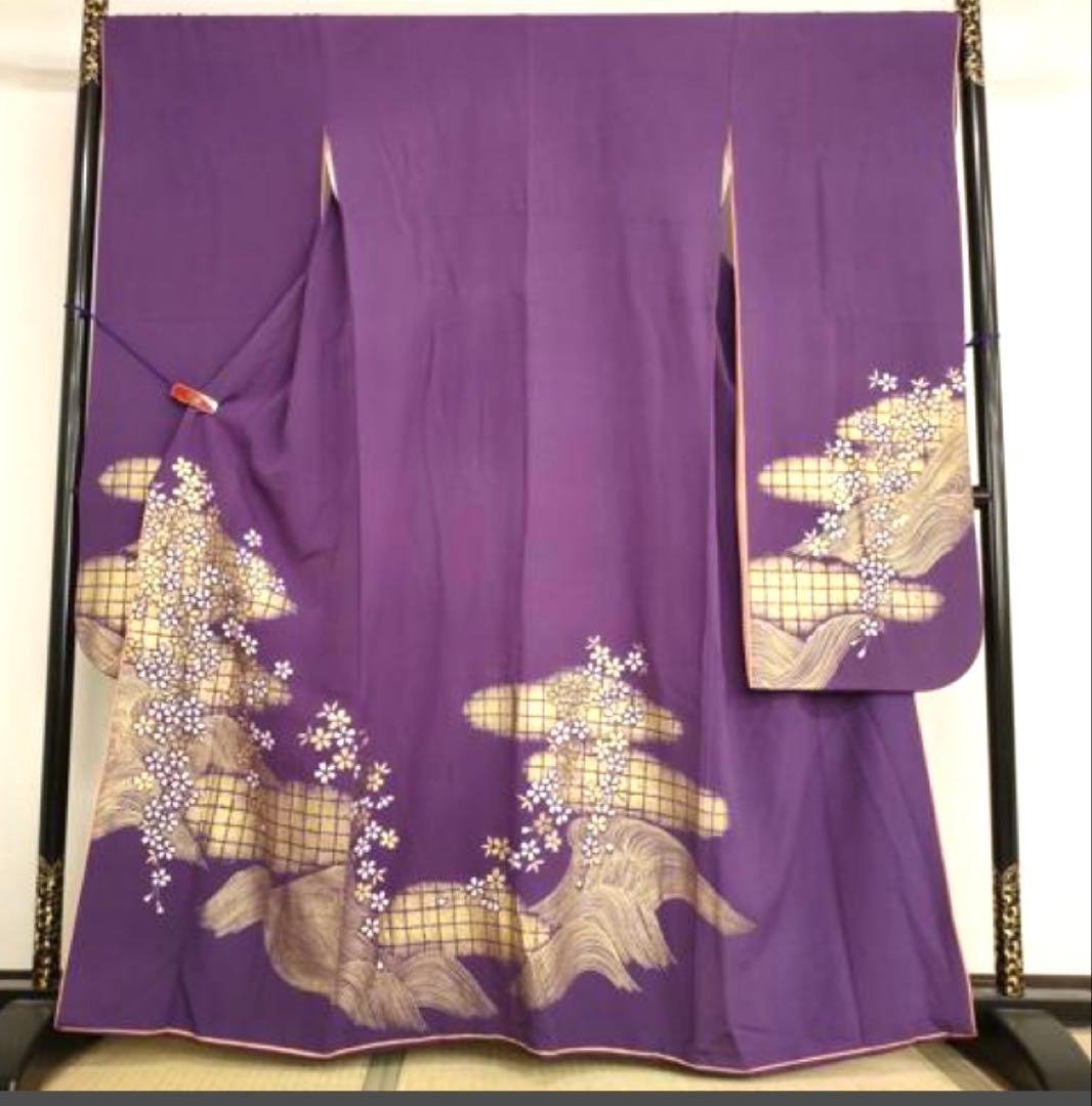 振袖 フルセット6点サイズM〜Ｌ流水舞桜文　金彩　正絹