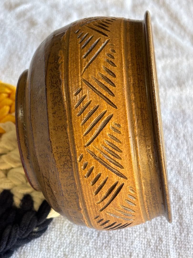 京焼　茶道具　彫三島建水　アンティーク置物