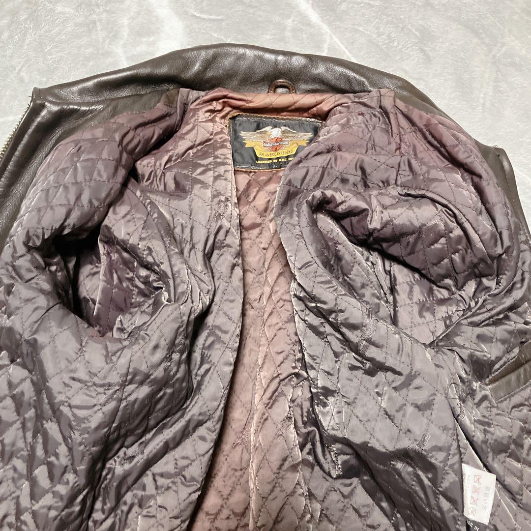 ハーレーダビッドソン ライダースジャケット 襟 キルティング ダークブラウン L