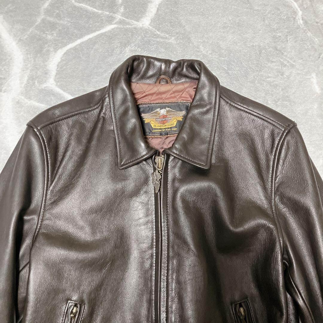 ハーレーダビッドソン ライダースジャケット 襟 キルティング ダークブラウン L