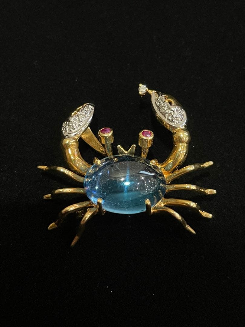 ポンテヴェキオ　カニ　18金　ブローチ　ブルートパーズ　ダイヤ　7.4g