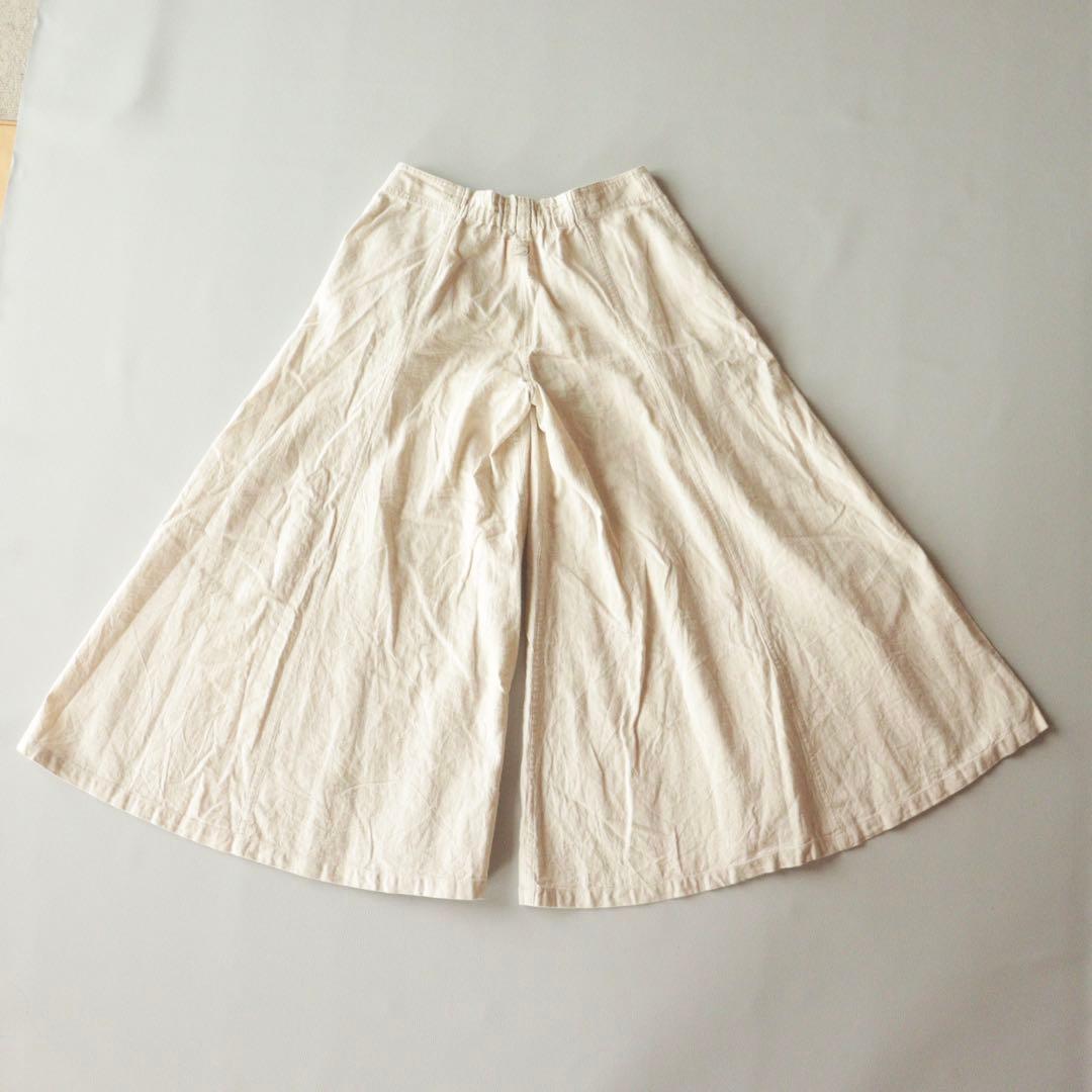 5128【美品】usaato ワイドパンツ 天然素材 シェルダブルボタン 白