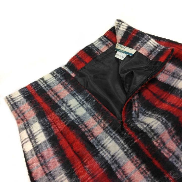 オニールオブダブリン 起毛 タイト スカート レッド チェック ウール ひざ丈