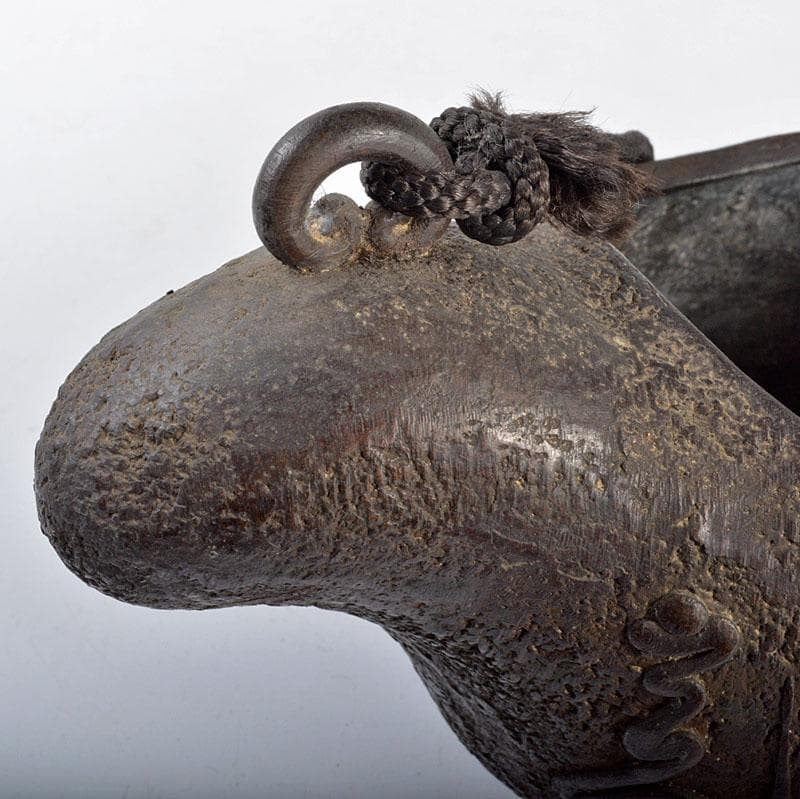 古銅宣徳銅　漢詩神獣刻　掛花生　掛香炉　G　R4338