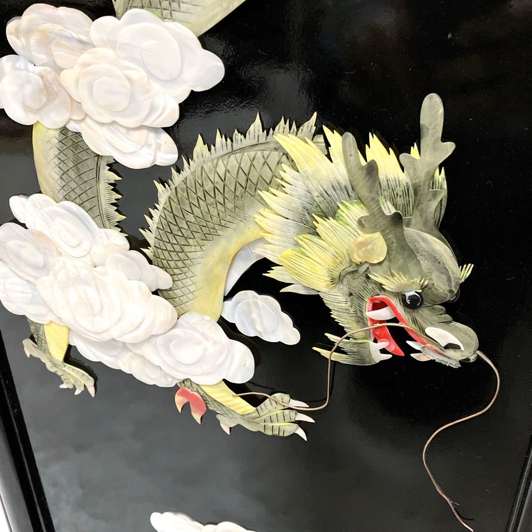 中国骨董　螺鈿細工　屏風　四龍　4連屏風　パーテーション