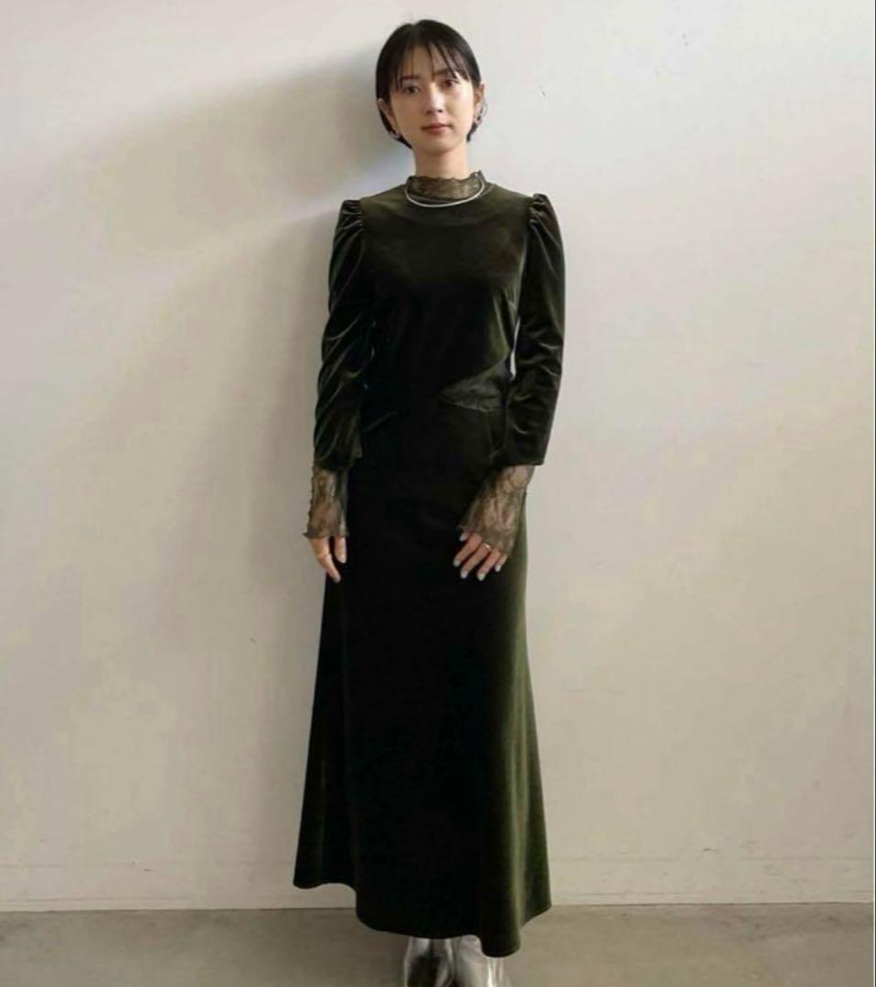 〈美品〉ameri / UND VELOUR HOLE LACE DRESS