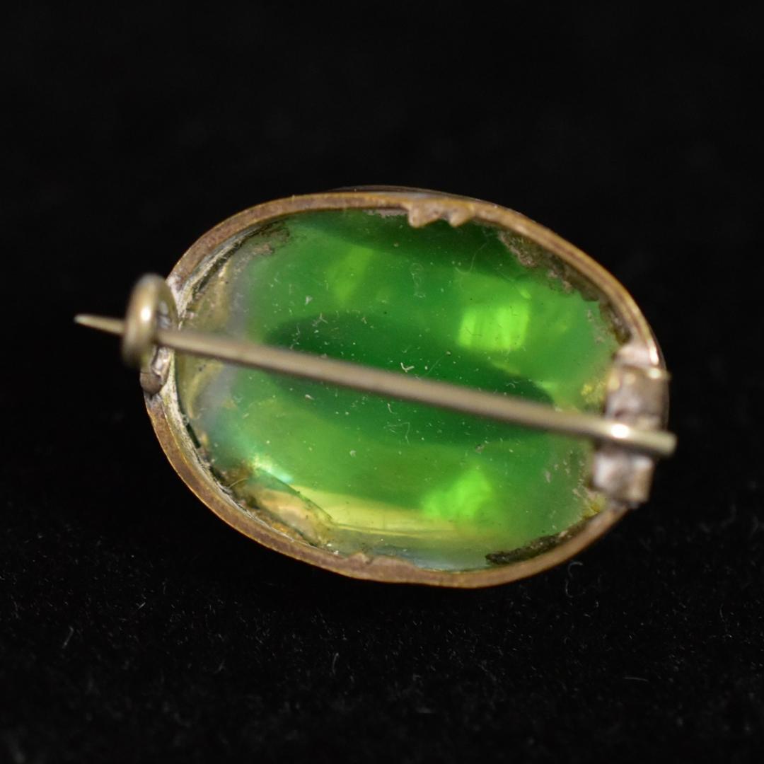 夜間飛行 キャッツアイ古ガラスのレースピン アンティークブローチ　ドール