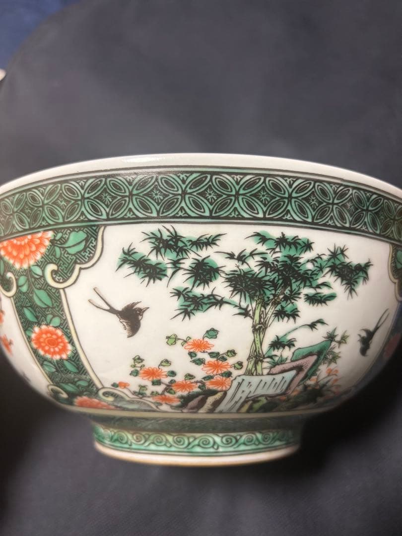 中国古美術品　五彩　花鳥文　大碗　大清康煕年製　22cm 鉢