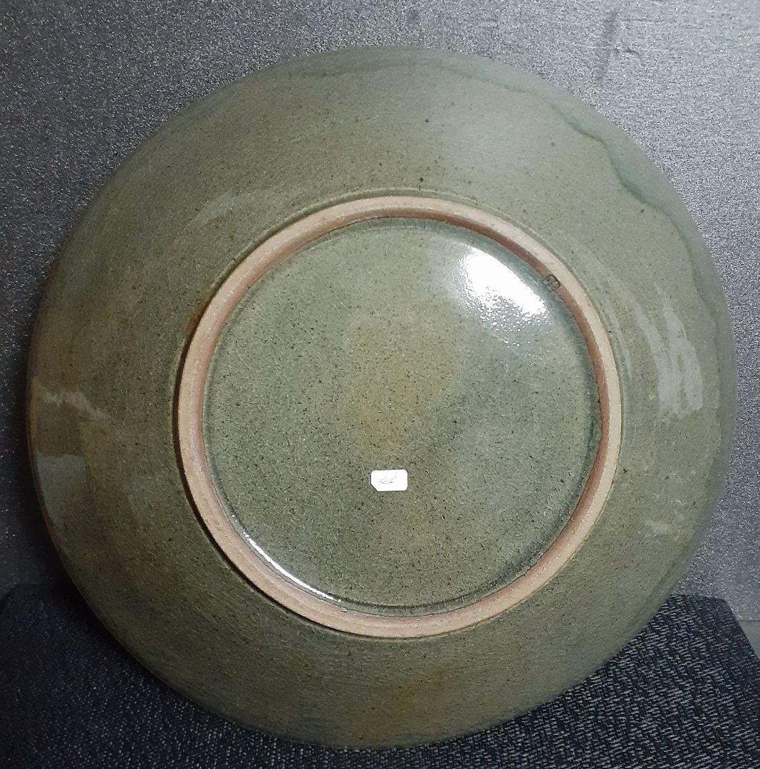 栃木那須町　八染窯【和田厚】作　青磁　鎬(しのぎ)文　35.1cm 平鉢　共箱