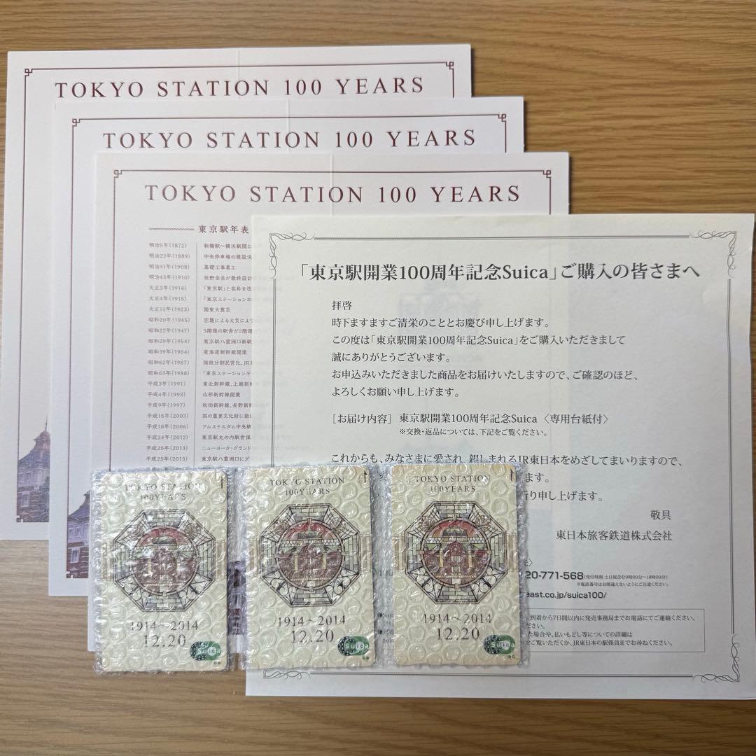 Suica100周年JR東日本　東京駅開業100周年記念のSuica3枚セット