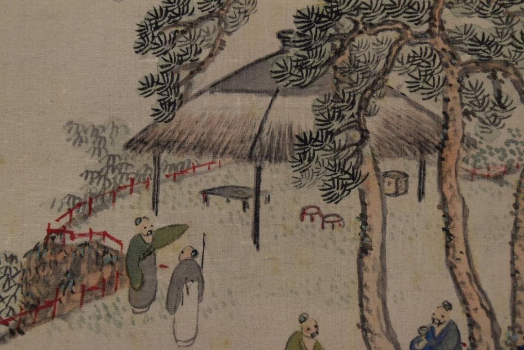 【真作】橋本松陵/青緑山水人物図/掛軸☆宝船☆Z-641