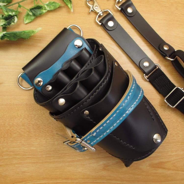 【特別価格】ブラック＆ブルー　６丁差し　本革シザーケース　SCA-150/CKB
