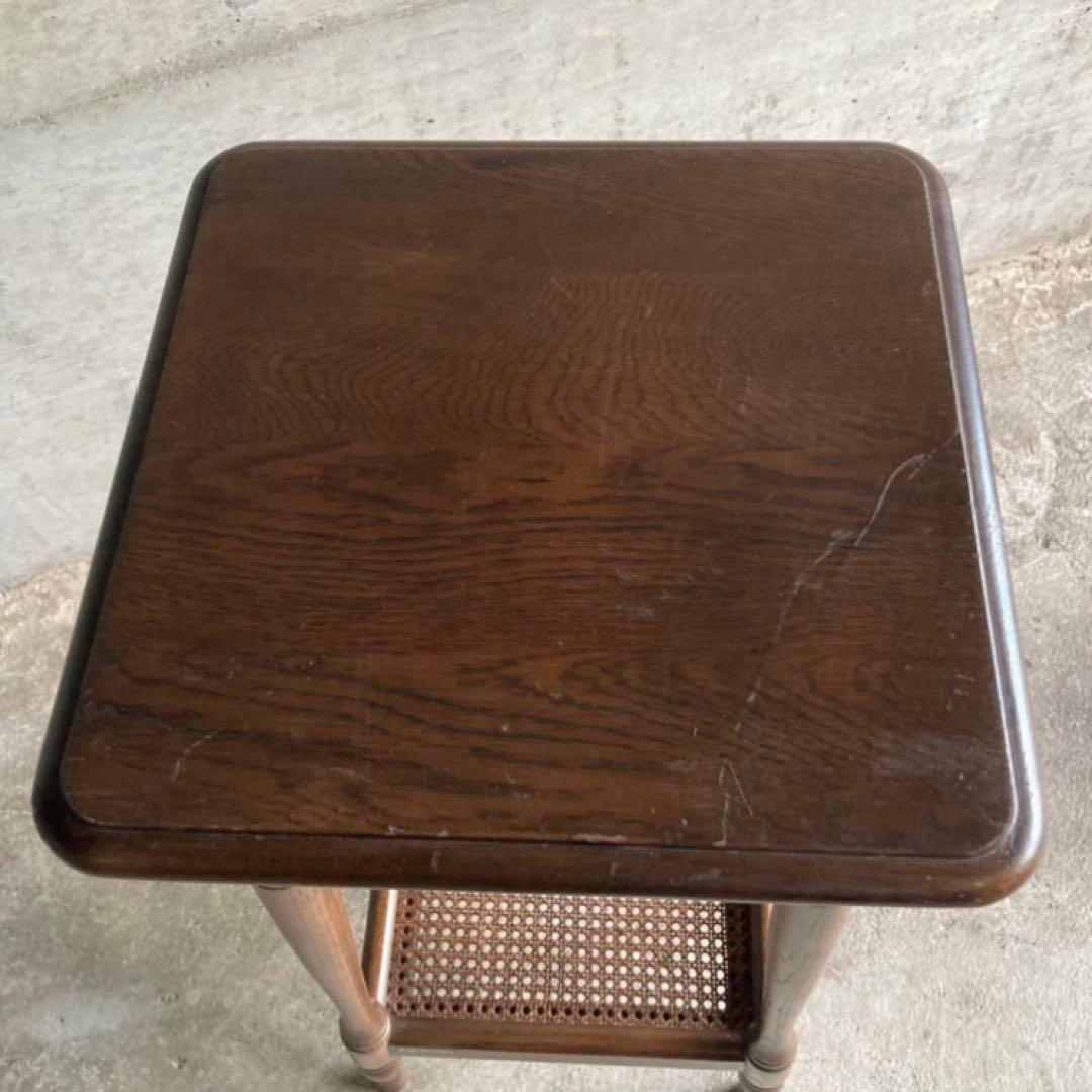 カリモク グランドコロニアル サイドテーブル 電話台 花台 木製 籐編み レトロ