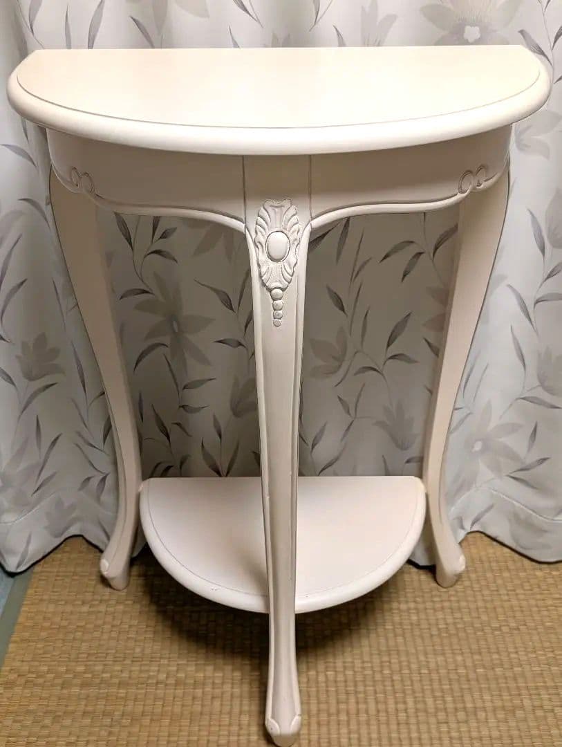 猫脚　半円形　コンソール 　サイドテーブル　2段　花台