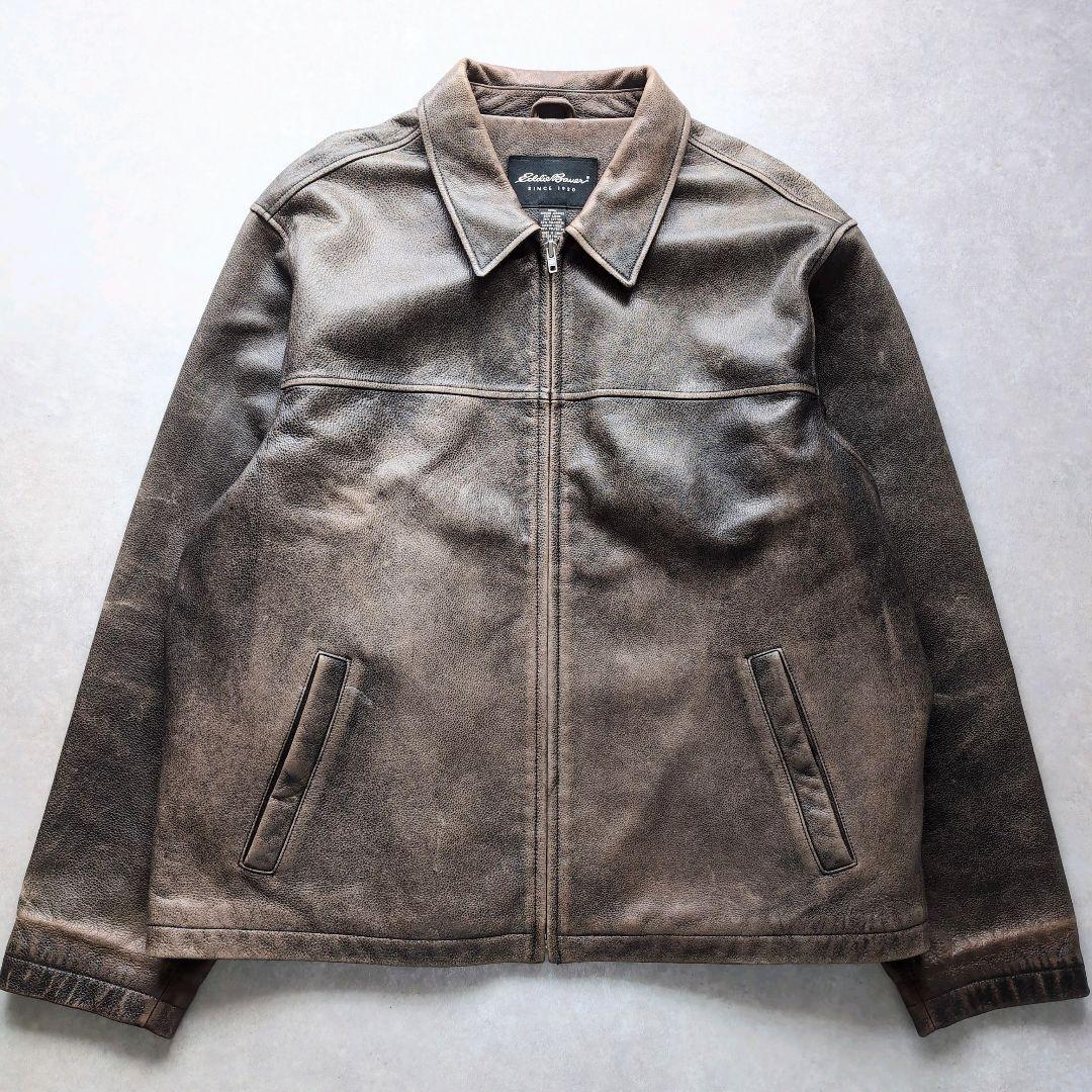 エディーバウアー レザージャケット シングルライダース ブラウン 2XL
