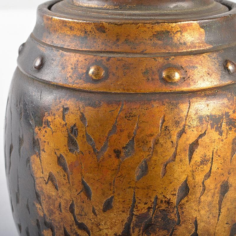 平安　秦蔵六造　銅鍍金　獅子摘　太鼓式　香炉　H　R5377