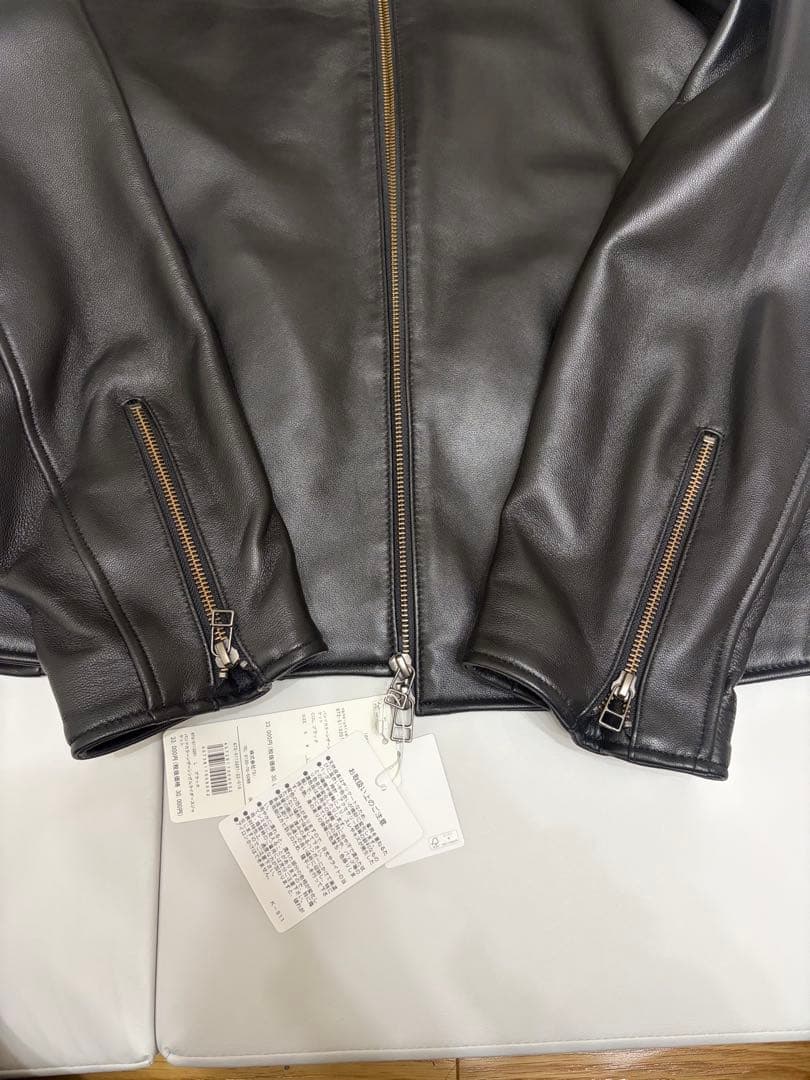 ナノ・ユニバース　バンドカラーレザーシングルライダースジャケット